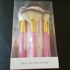 Isaac Mizrahi 4Pc. Make Up Brush Set Cosmetics Tools with Case Pink Stripes picture