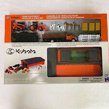 NEW RAY KUBOTA FARM EQUIPMENT VEHICLES & SHED SET MODEL TOYS BOXED NEW picture