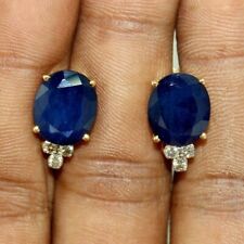 2.18Ct Oval Cut Natural Sapphire & Diamond  Stud Earrings 14K Yellow Gold Plated picture