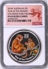 2016 P Australia PROOF COLORIZED Silver Lunar Year of Monkey NGC PF69 1oz Coin picture
