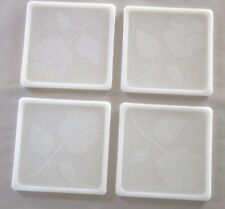 4 Vintage Embossed Milk Glass Tiles Trivets 5-5/8
