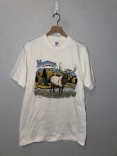 90s Vintage MT Montana The Last best Place Elk Nature White Cream Shirt VTG L La picture