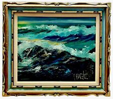 Mid Century Framed Original Oil on Board Impasto Seascape by A. Gonzalez picture