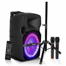 5Core 10 in Speaker PA DJ System Karaoke 2 Mic LED Party BT BOOM Box Stand 400W picture