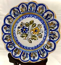 VTG. TALAVERA (SPAIN) HAND PAINTED/SCALLOPED FLOWERED BLUE & GOLD PLATE 10