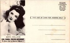 Hollywood CA Beryl Wallace Ear Carroll Theatre Restaurant Advert postcard BP1 picture