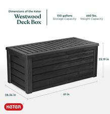 Keter Westwood 150 Gal Plastic Outdoor Patio Deck Box for Backyard Decor picture