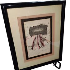 VTG Kevin Dyer Wall Art Mixed Media Pink Black White Paper Yarn Triple Mat Frame picture