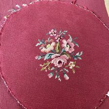 VTG 2 Needlepoint Completed Wine Burgundy Bkgd Floral 14 Circles For Pillows picture