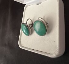 Beautiful Vintage Screwback Sterling Natural Green Stone Earrings picture