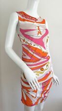 Emilio Pucci Dress White Pink Printed Cotton Silk Stretch Florence Size 42 S picture
