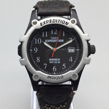 Vtg Timex Expedition Watch Men Indiglo 39mm Silver Tone Black Date New Battery picture