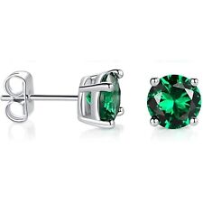 .33 ct. Genuine Emerald Round Basket Set Stud Earrings in Sterling Silver picture