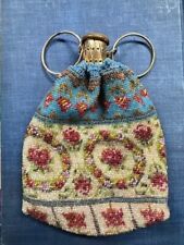 antique beaded coin purse/Blue/Gold opening picture