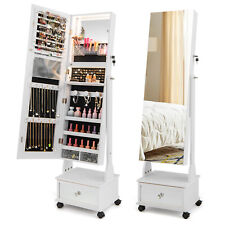 Jewelry Cabinet Armoire Full-Length Mirror Lockable w/ 3-Color LED Lights White picture