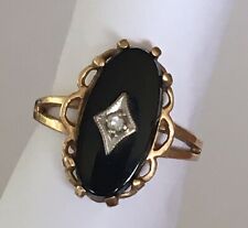 Vintage 1970’s Estate 10K Yellow Gold Black Onyx and Diamond Ring 2.9g Size 5.75 picture