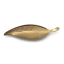 Vintage Smooth & Textured Gold Tone Metal Leaf Shaped Fashion Brooch 2.75 Inch picture