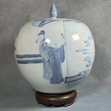 Superb Antique Qing Dynasty Guangxu (1875-1908) Blue & White Lidded Bulbous Pot picture