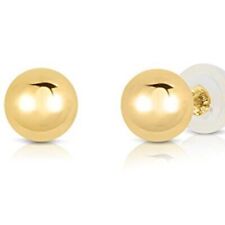14K Real Solid Yellow Gold Polished Round Ball Stud Earrings Silicone Push-back picture