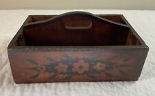 Antique Primitive Wood Carrier, Box With Handle, Painted Flower Design picture