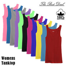 3-12 Pcs Womens 100% Cotton Basic Ribbed Plain Solid Tank Top Sleeveless Shirts picture