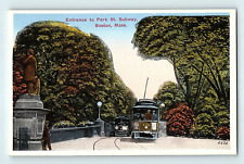 Entrance to Park St. Subway Boston Massachusetts Street View Vintage Postcard E2 picture
