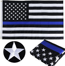 Thin Blue Line USA American Flag Police with Embroidered Stars and Sewn Stripes picture