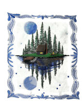 Beyond Vision Moonlit Lakeside Cabin Scene Embroidered Iron on/Sew Patch  picture