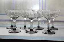 7 Art Deco Weston Optic Champagne Glasses Etched with Black Bases  picture