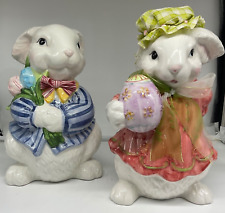 Decorative Bunny Rabbits Great for Easter Display Ceramic Large 12 inch Lot of 2 picture