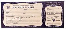 1950s Preliminary Membership Application Loyal Order of Moose Unused Blank picture