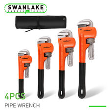 4pc Pipe Wrench Set Monkey Heat Treated Adjustable Heavy Duty With Storage Bag picture