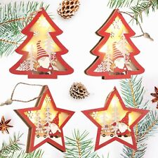 4 Pcs Christmas Ornaments Luminous Wooden Glow Christmas Tree Hanging Ornament picture