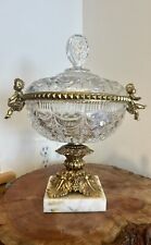 MID CENTURY GLASS CRYSTAL FILIGREE COMPOTE ELEGANT 1960s HOLLYWOOD REGENCY picture