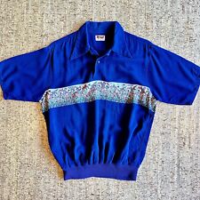 Vintage 1950s Rare Gabardine Blue Novelty Duck Print Gaucho Pullover Shirt M picture