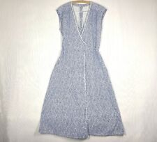 Vtg 50s Calico Wrap Dress Indigo Blue Cotton Country L XL Folky Hand Stitch Rare picture