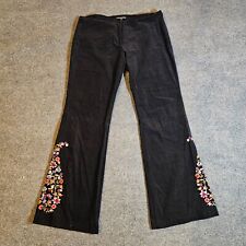 Vintage Betsey Johnson Pants Women 12 Black Corduroy Flare Embroider Whimsy Goth picture
