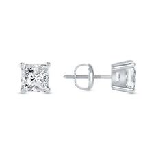 1 Ct Princess Cut Created Diamond Real 14K White Gold Earrings Studs Screw Back picture