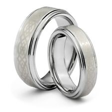 HIS & HERS 8MM/6MM Tungsten Silver Celtic Comfort Fit Wedding Band TWO RING SET picture