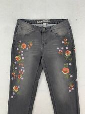 Indigo Thread Co. Womens Skinny Embroidered Floral Raw Hem Jeans Gray Size 4 picture