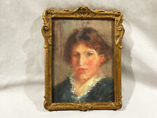 SMALL ANTIQUE IMPRESSIONIST OIL ON BOARD PAINTING OF A YOUNG WOMAN picture