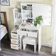 New White Makeup Dressing Table Set Dresser Desk Mirror & 10 LED Lights W/ USB picture