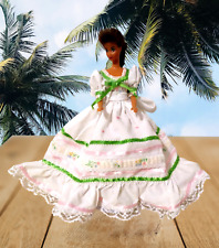 Barbie Doll Dress in Custom Debutante Ball Gown White, Green n Pink Dress OOAK picture
