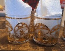 Culver 22K Gold Mushroom Vintage Lowball Drinking Glass MCM Mid Century Set Of 4 picture