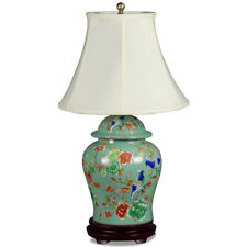 US Seller - Light Teal Green Flower and Bird Motif Asian Porcelain Lamp picture