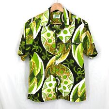 vintage 50s 60s Malihini Hawaiian shirt atomic tropical geometric lime green M picture