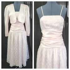Vintage Pale Pink Satin & Lace Bouffant Prom/Bridesmaid Dress w Jacket Size 11 picture