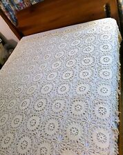 Vintage Ivory Handmade Crocheted Bed Cover with Fringe picture