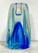 Vintage MURANO Faceted Blue Art Glass Candle holder/Vase Sommerso Flavio Poli picture