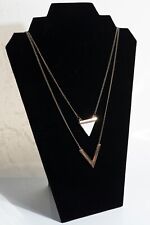 Vintage Marble Golden Chevron Double Strand Necklace Silvertone Chains picture